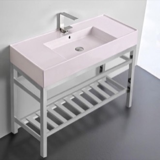 Console Bathroom Sink Pink Console Sink With Chrome Base, Modern, 40